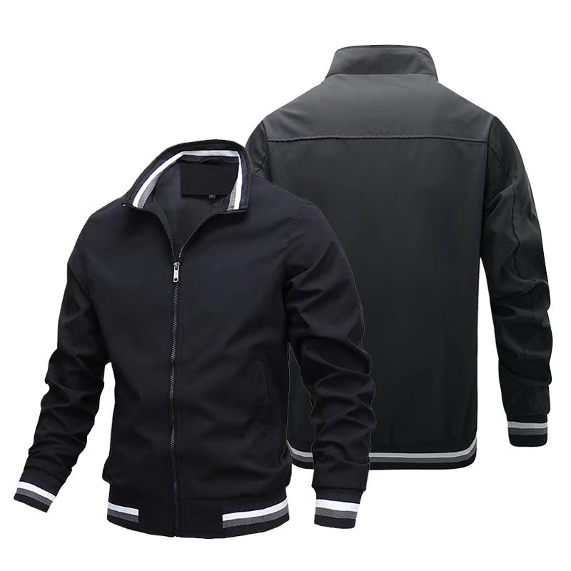 District Men's Zip-Up Stand-Collar Striped Bomber Jacket