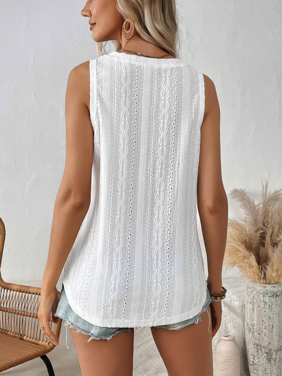 Hearth Knit V-Neck Jacquard Tank Top