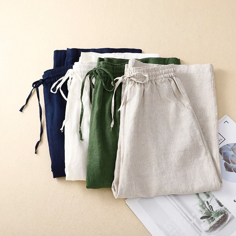 Flow Linen Cotton Cropped Wide-Leg Trousers