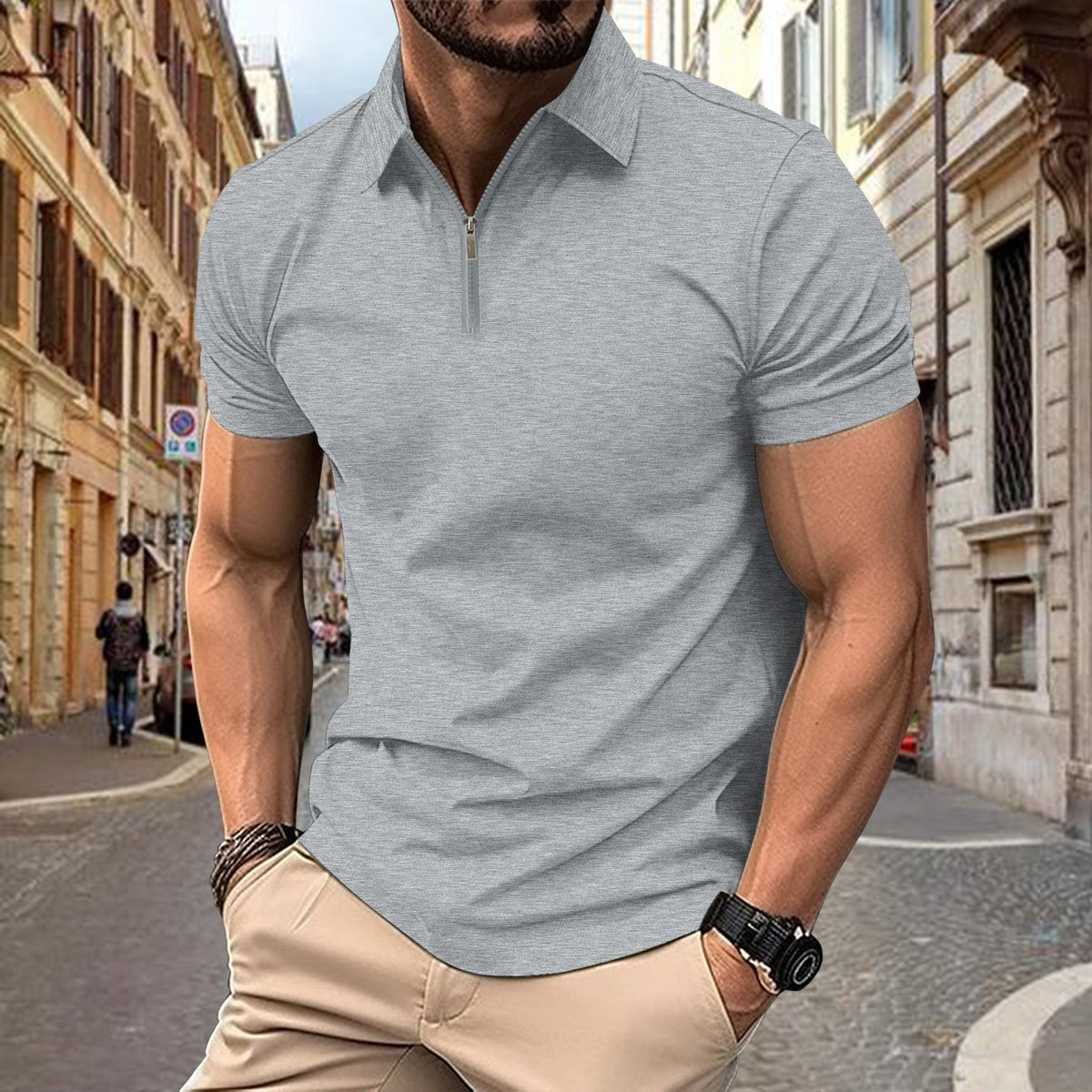 Metro Men's Zip Lapel Top