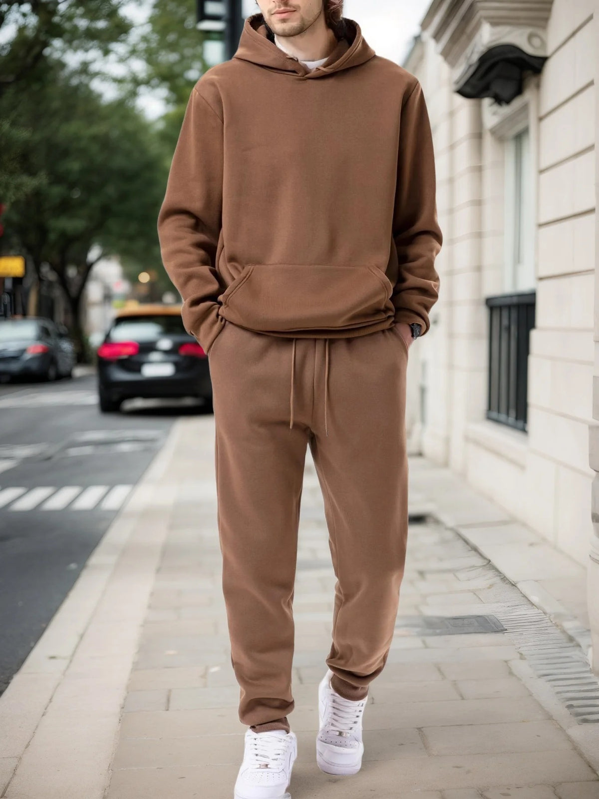 Men's hoodie and jogger set in brown