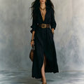 Nova Long V-Neck Shirt Dress