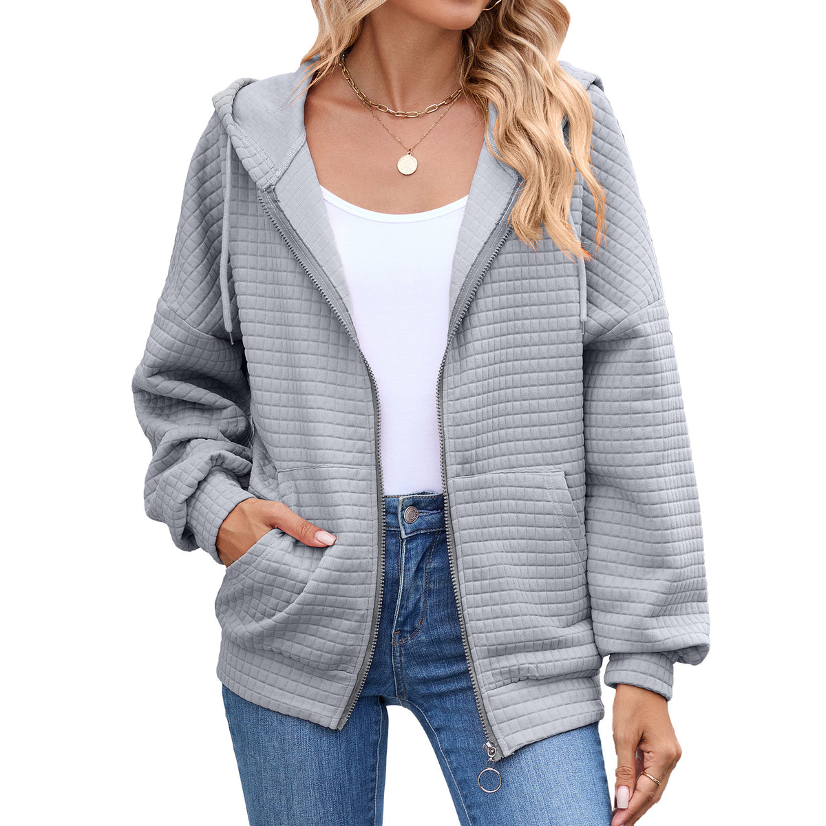 Hearth Waffle Hooded Zip-Up Cardigan