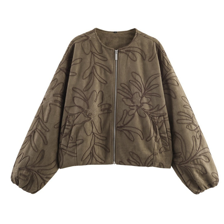 Halo Suede Embroidered Bomber Jacket
