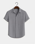 Metro Men's Cotton Short-Sleeve Solid Linen Shirt