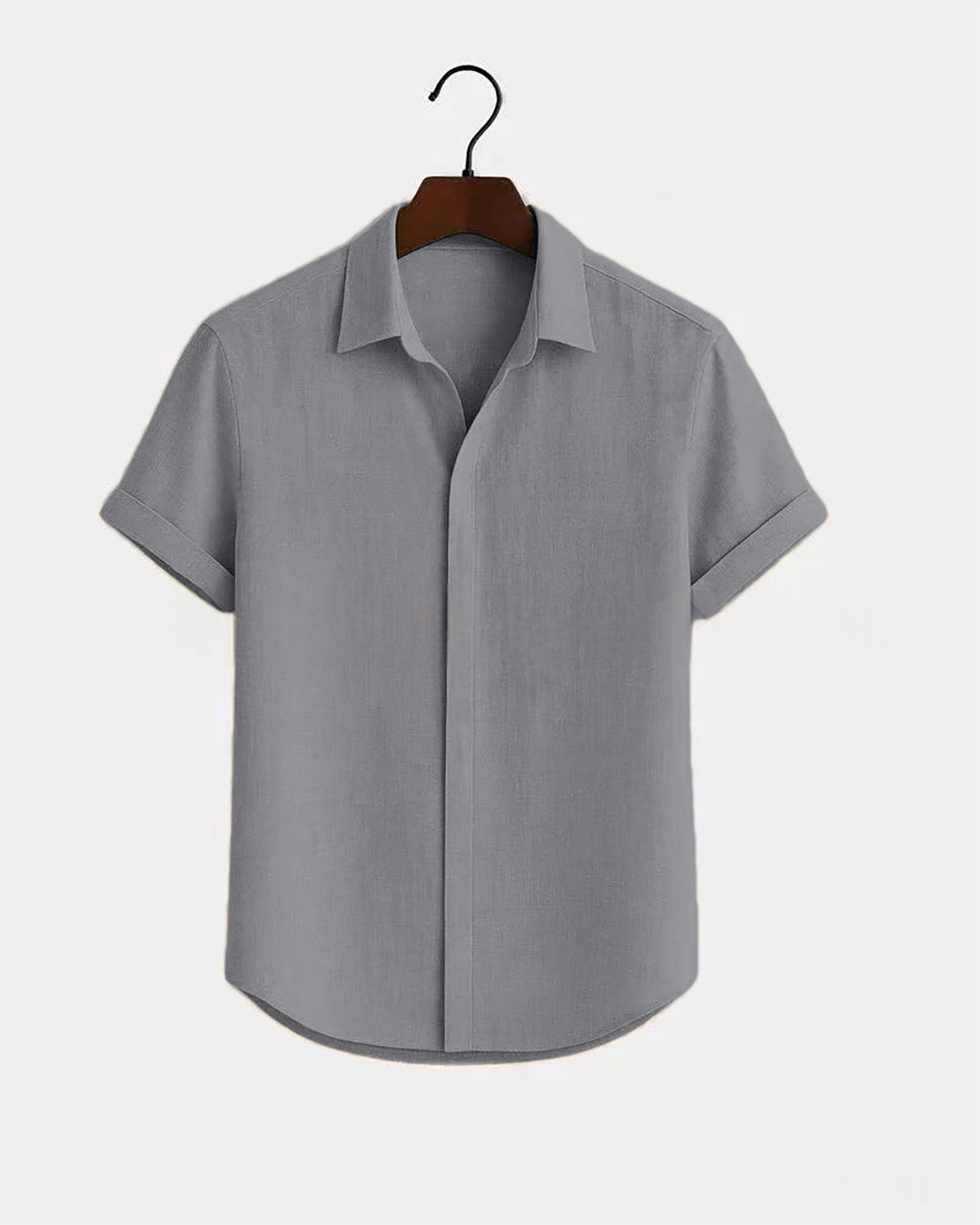 Metro Men's Cotton Short-Sleeve Solid Linen Shirt