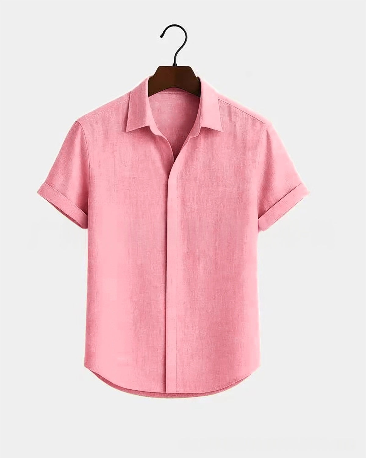 Metro Men's Cotton Short-Sleeve Solid Linen Shirt