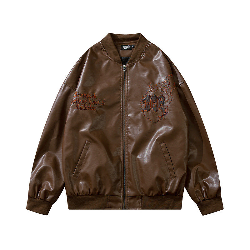 Halo Faux-Leather Leather Relaxed Varsity Jacket