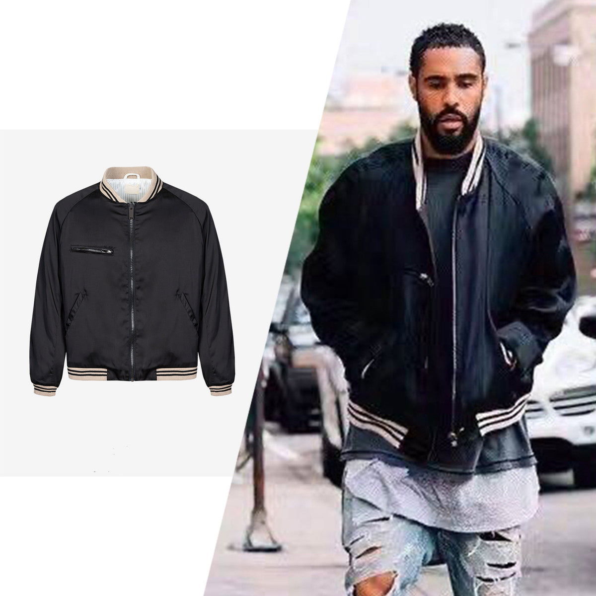 District Men's Cotton Silky Bomber Jacket