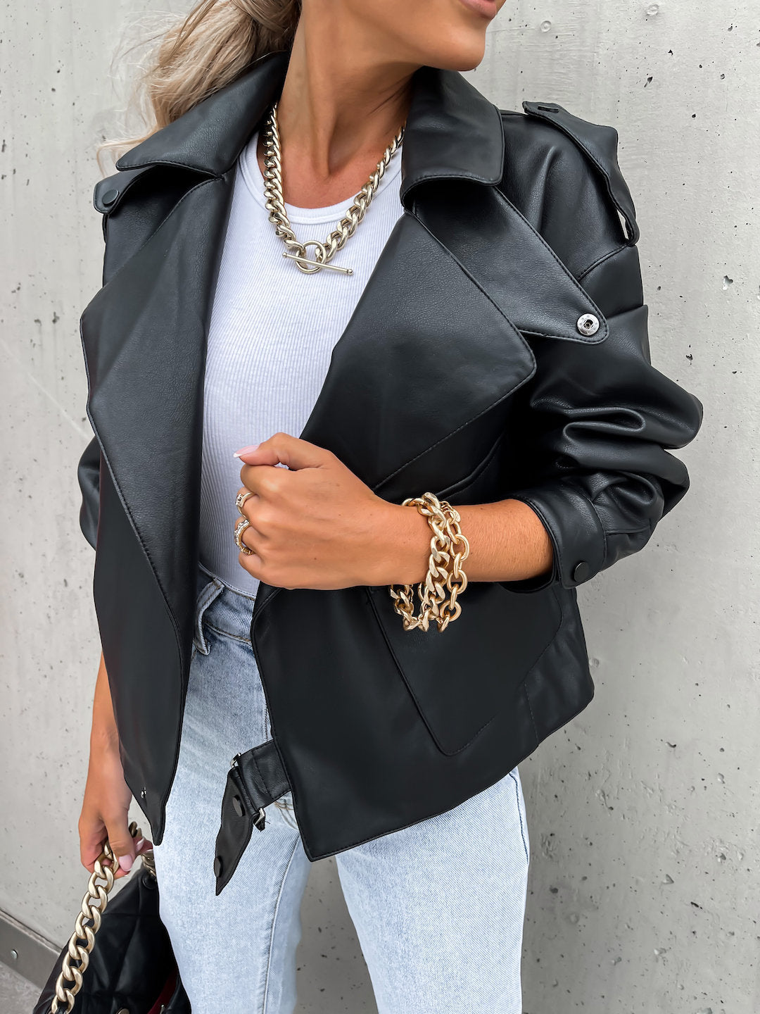 Halo Faux-Leather Leather Relaxed Top