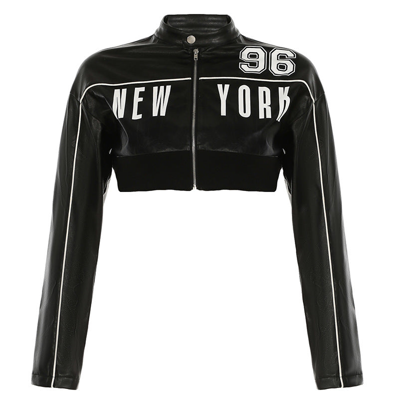 Halo Letter-Print Printed Leather Jacket