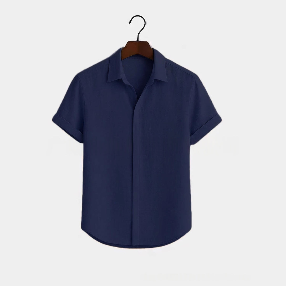 Metro Men's Cotton Short-Sleeve Solid Linen Shirt