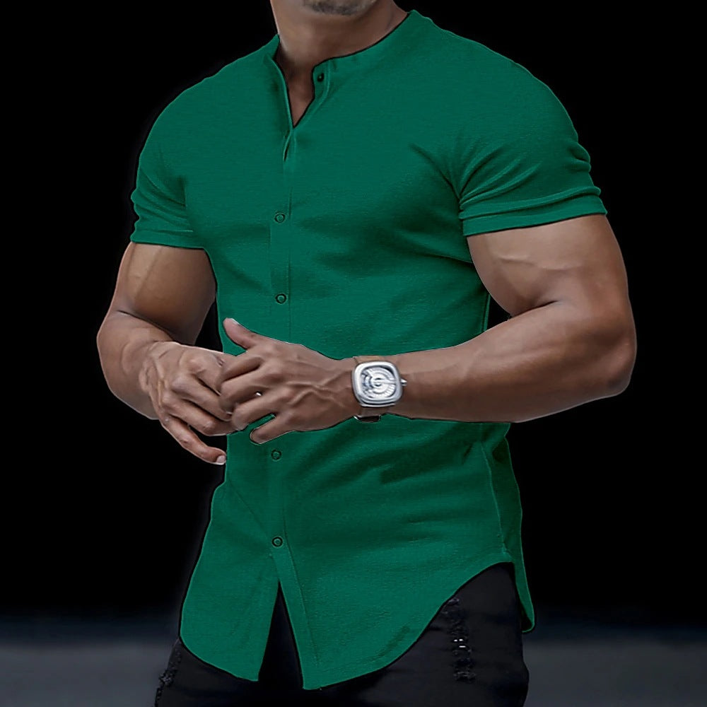 Metro Men's Stand-Collar Solid Henley Shirt
