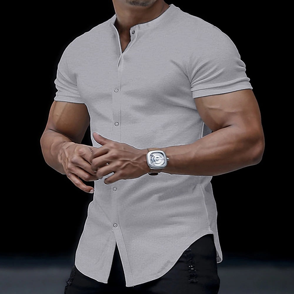 Metro Men's Stand-Collar Solid Henley Shirt