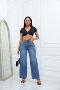 Indigo Ripped Wide-Leg Jeans
