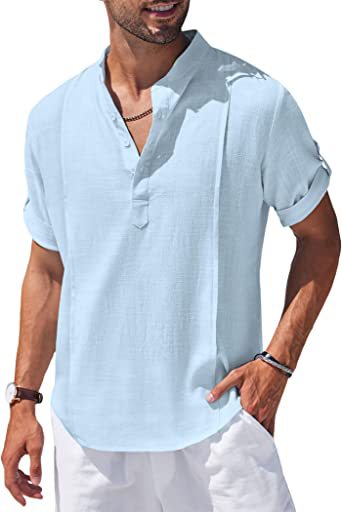 Metro Men's Linen Short-Sleeve Henley Shirt