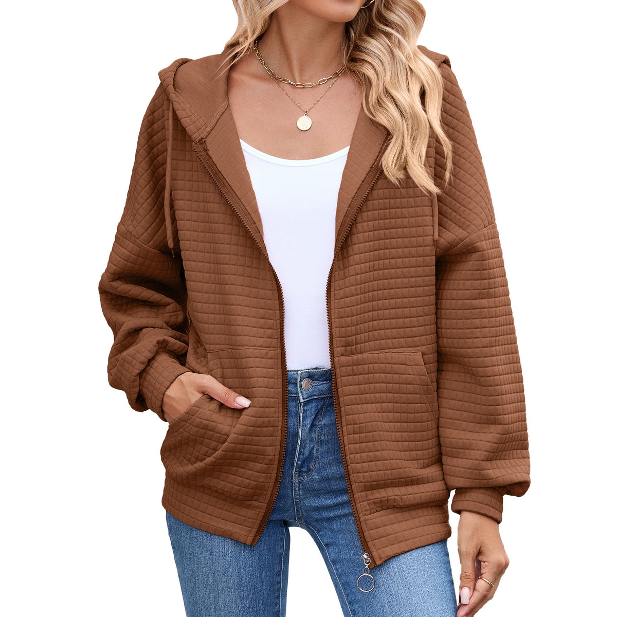Hearth Waffle Hooded Zip-Up Cardigan