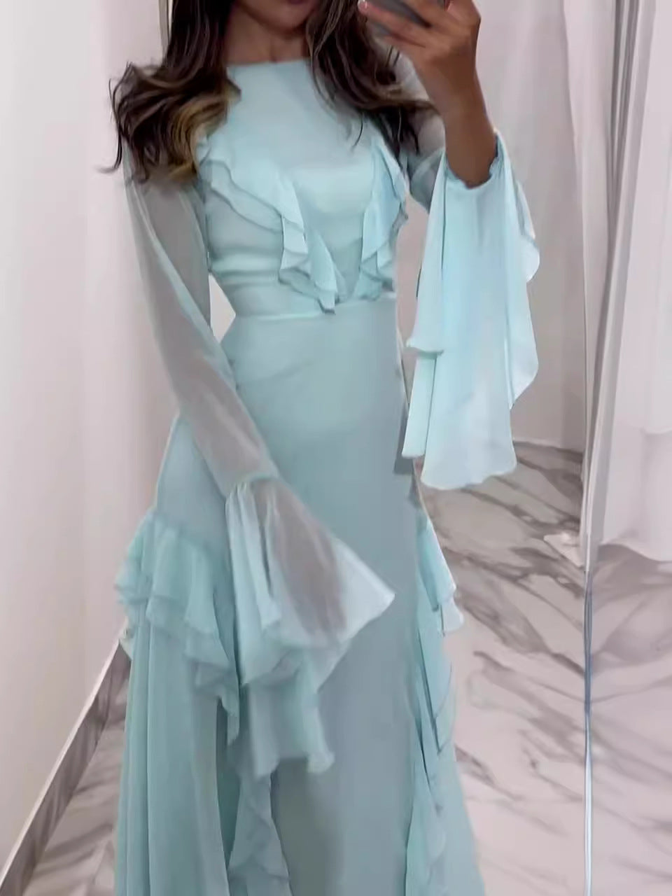 Nova Long-Sleeve Round Maxi Dress