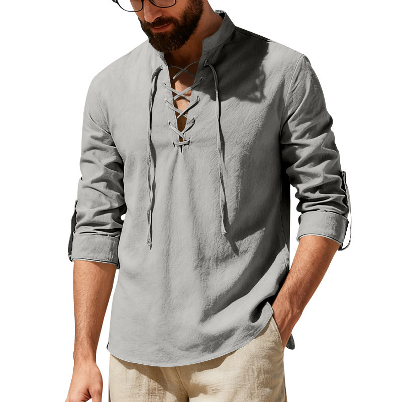 Metro Men's Linen Long-Sleeve Henley Shirt