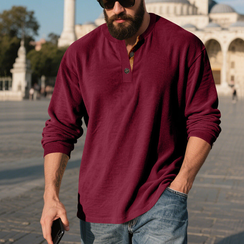 Metro Men's Corduroy Long-Sleeve Retro Henley Shirt