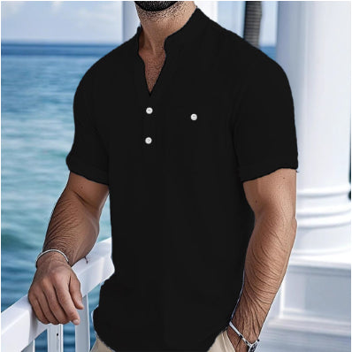 Archive Men's Linen Short-Sleeve Stand-Collar T-Shirt