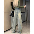 Indigo Distressed Retro Wide-Leg Jeans